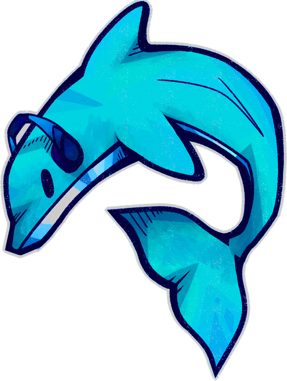 DecisiveDolphin mascot in sunglasses